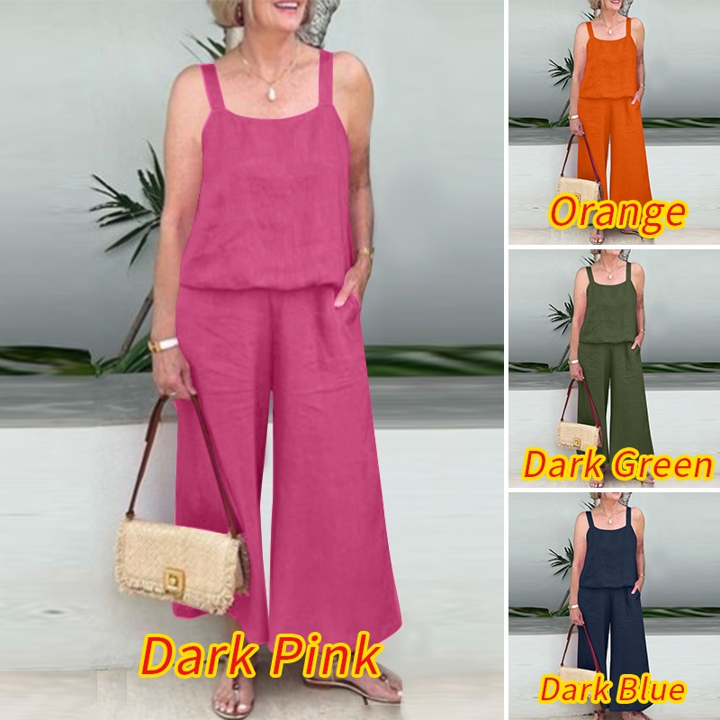 Zanzea Bộ Áo Dây Không Tay + Quần Dài Lưng Thun Phong Cách Vintage Thời Trang Cho Nữ