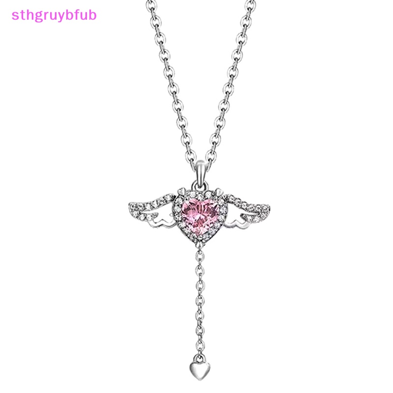 Vòng cổ Mặt Trái Tim Đôi Cánh Thiên Thần Đính Đá Pha Lê Hồng