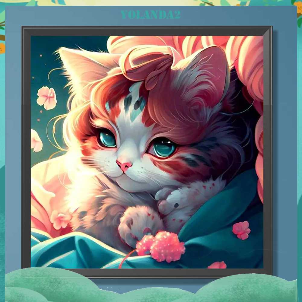 Tranh Đính Đá Kim Cương Toàn Bộ 5D DIY Hình Vẽ Mèo Trang Trí Nhà Cửa