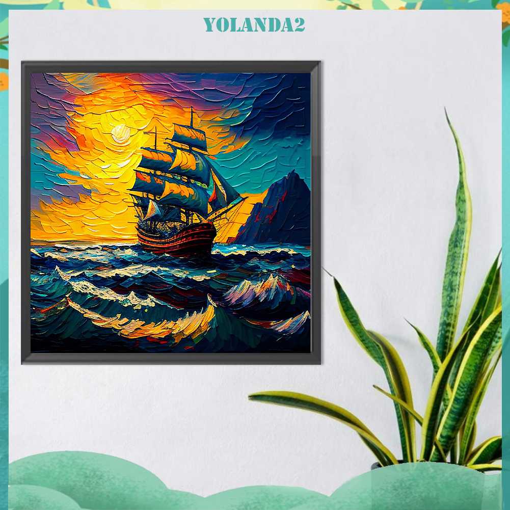 Tranh Đính Đá Kim Cương Toàn Bộ 5D DIY Hình Vẽ Thuyền Buồm Trang Trí Nhà Cửa