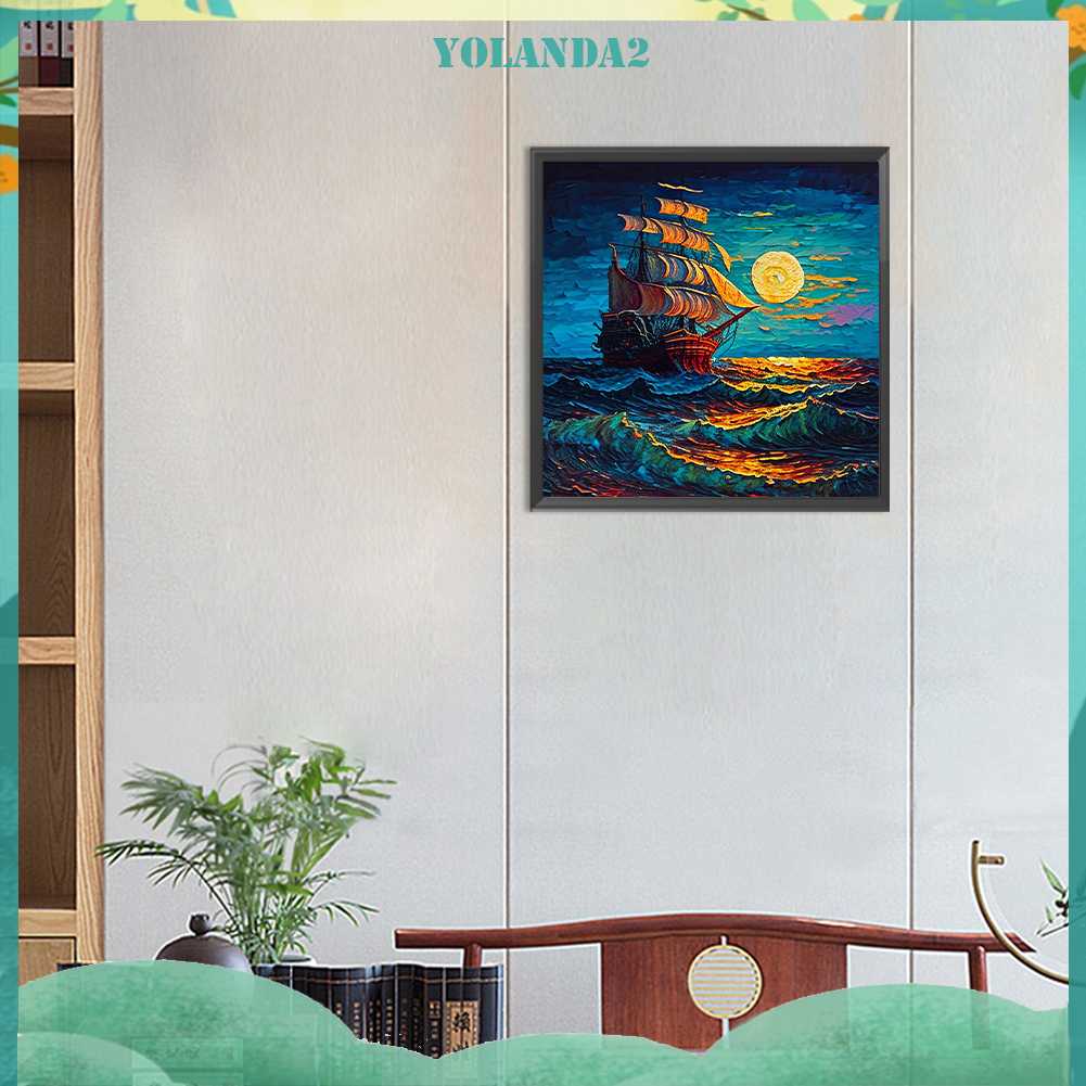 Tranh Đính Đá Kim Cương Toàn Bộ 5D DIY Hình Vẽ Thuyền Buồm Trang Trí Nhà Cửa