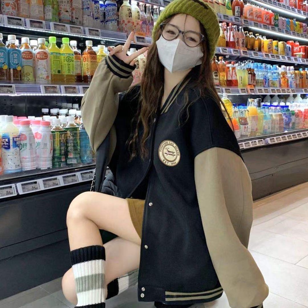 Áo Khoác Bóng Chày Tay Dài Dáng Rộng Bằng Vải Lông Thời Trang Thu Đông Cho Nữ