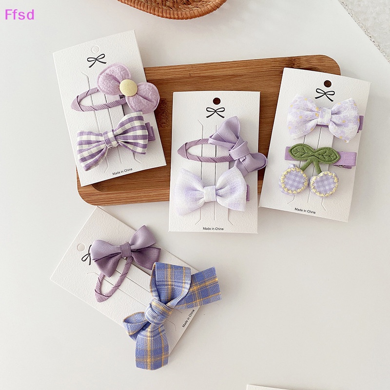 {Ffsd} Bộ 2 Kẹp Tóc Nơ Màu Tím Ngọt Ngào Phong Cách Hàn Quốc Cho Bé Gái