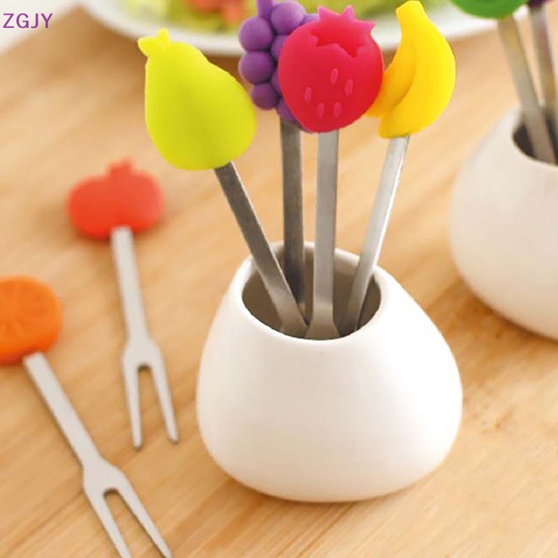 Nĩa Ăn Trái Cây Mini Bằng Thép Không Gỉ Và Silicon Mới