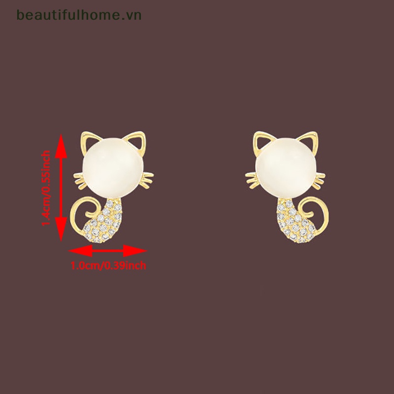 [beautifulhome] Khuyên Tai Hình Mèo Đính Đá Opal Giả Lấp Lánh Phong Cách Hàn Quốc Thời Trang Cho Nữ [beauty]