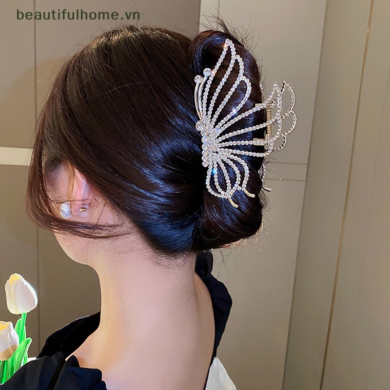 Kẹp Tóc Càng Cua Lớn Đính Đá Hình Bướm Rỗng Kiểu Vintage Cho Nữ