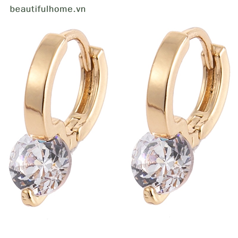 1 Đôi Bông Tai Tròn Nhỏ Đính Đá Zircon Đơn Giản Thời Trang Hàn Quốc Dành Cho Nữ