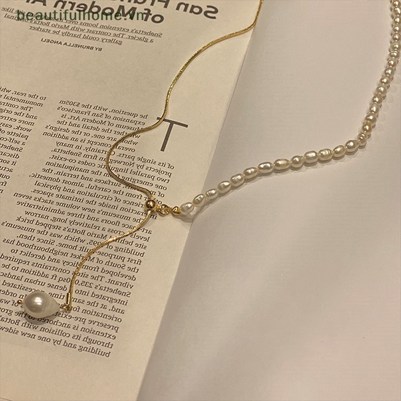 [beautifulhome] Vòng cổ Hạt Ngọc Trai Hình Chữ Y Cổ Điển Không Đối Xứng Phụ Kiện Trang Sức Cô Dâu [beauty]