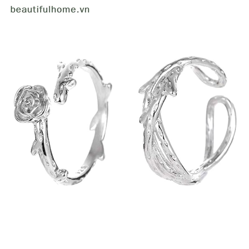 1 Cặp Nhẫn Hoa Hồng Màu Bạc Bằng Kim Loại Tùy Chỉnh Thời Trang Cho Nam Và Nữ