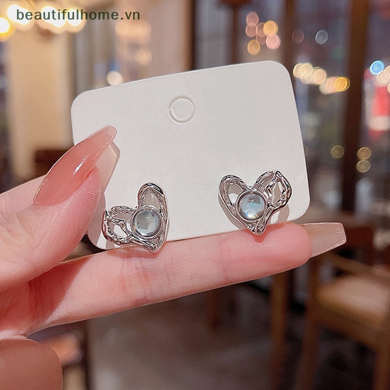 [beautifulhome] Bông Tai Kim Loại Hình Trái Tim Đơn Giản Thời Trang Mới Lấp Lánh Dành Cho Nữ [beauty]