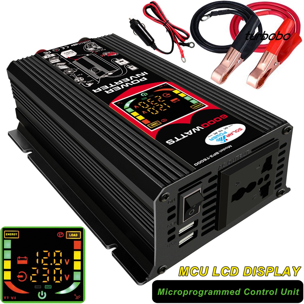 Bộ Chuyển Đổi Nguồn Điện 6000W DC12V Sang AC220V / 110V Màn Hình LCD Thông Minh Cho Xe Hơi