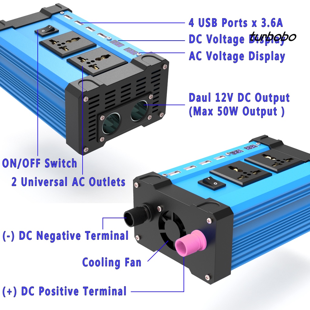 Bộ Chuyển Đổi Nguồn Điện USB 12V 300W Thông Dụng Với Màn Hình Hiển Thị Điện Áp Cho Xe Hơi Xe Tải TV Laptop