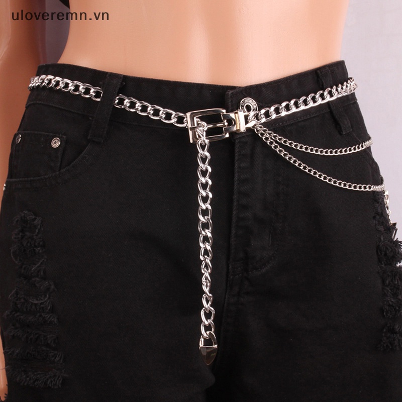 Uloveremn Thắt Lưng Dây Xích Kim Loại Nhiều Lớp Dáng Dài Phối Tua Rua Cho Nữ