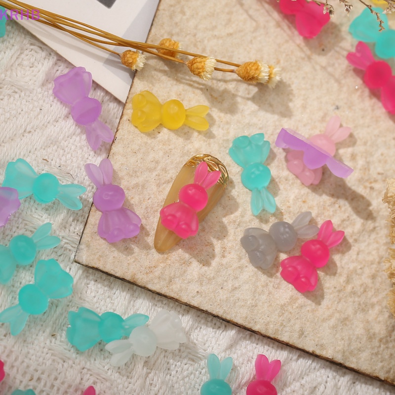 Set 20 Phụ Kiện Trang Trí Móng Tay Dạ Quang 3D Hình Thỏ Xinh Xắn Mới