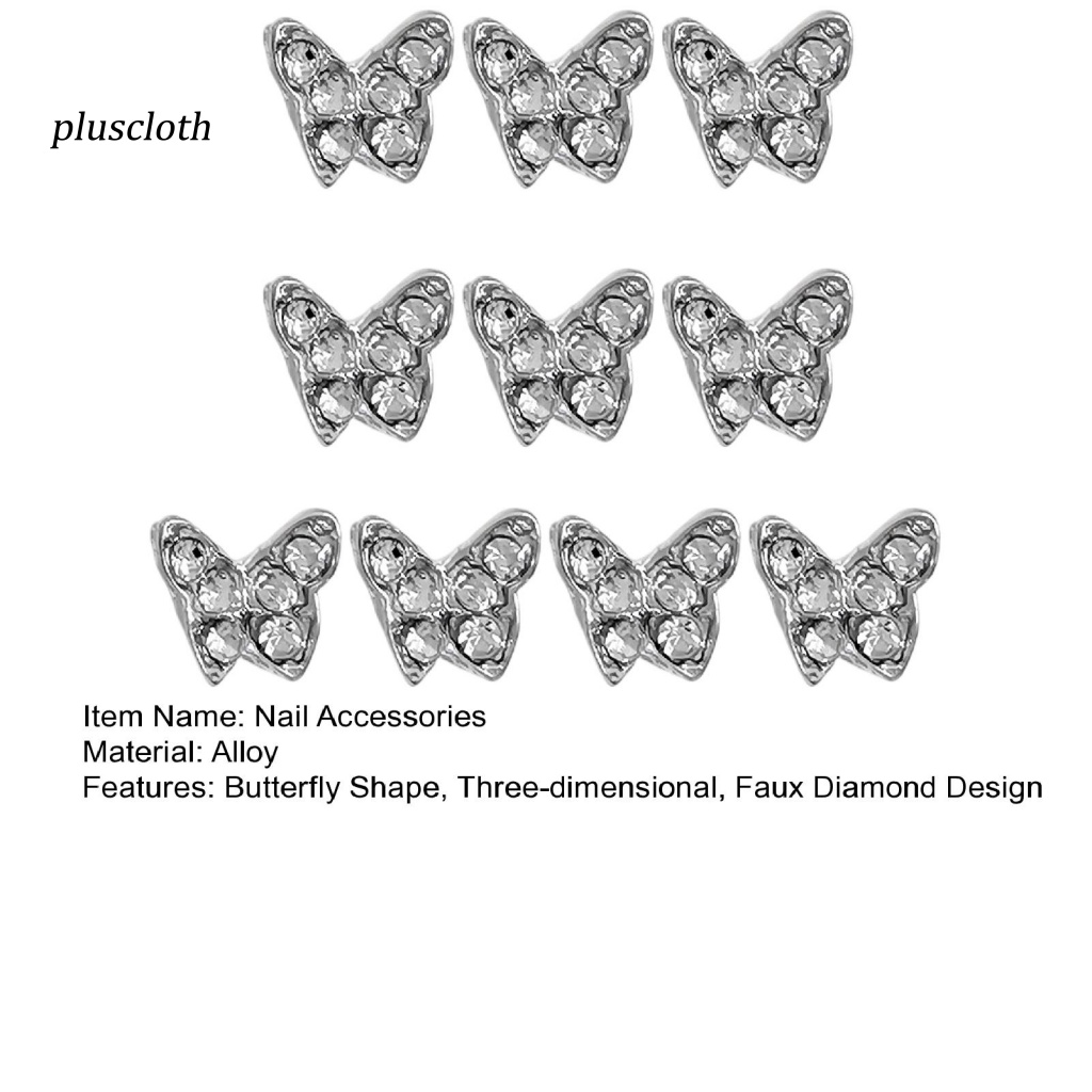 Set 10 Phụ Kiện Trang Trí Móng Tay Nghệ Thuật Hình Bướm 3D Bằng Hợp Kim Đẹp Mắt