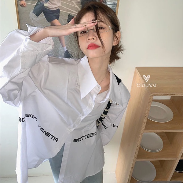 Áo Sơ Mi Trắng In Chữ Thời Trang Hàn Quốc Mới Cho Nữ