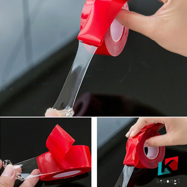 Băng Keo Hai Mặt Silicon Trong Suốt 300cm Độ Dính Cao Không Để Lại Dấu Vân Tay Cho Xe Hơi