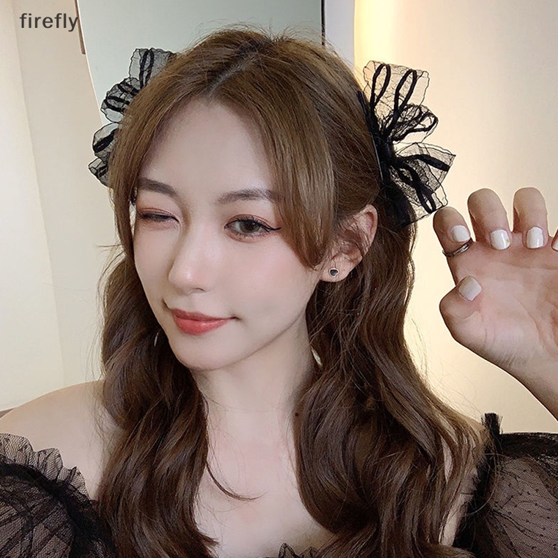 Set 2 Kẹp Tóc Nơ Phối Ren Màu Đen / Be Thời Trang Dự Tiệc Cho Nữ