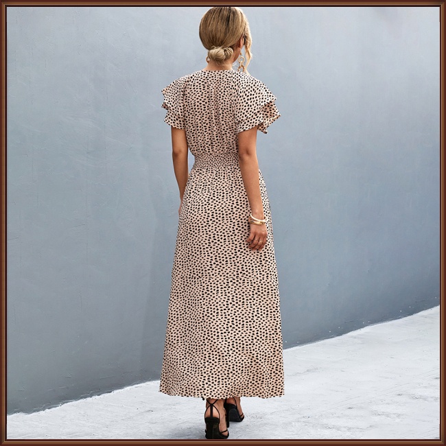 Đầm Dài Xẻ Tà Cột Dây Tay Ngắn In Họa Tiết Độc Đáo Thời Trang Mùa Hè Xinh Xắn Cho Nữ