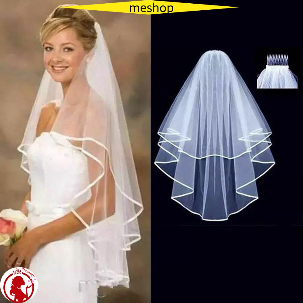 Mạng Che Mặt Hai Lớp Màu Trắng Kèm Lược Cho Cô Dâu