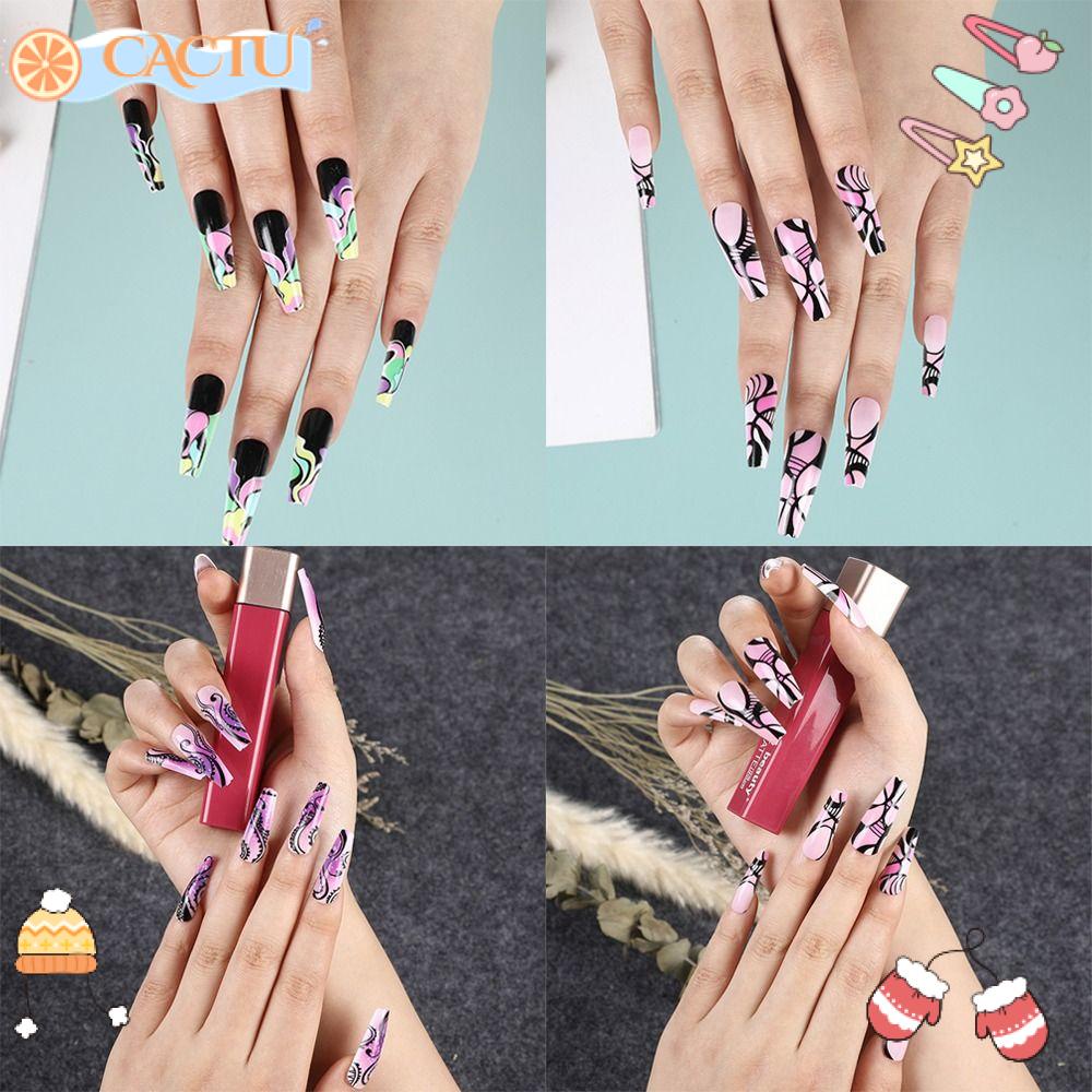 Bộ 24 Móng Tay Giả Dáng Dài Che Phủ Toàn Diện Có Thể Tháo Rời