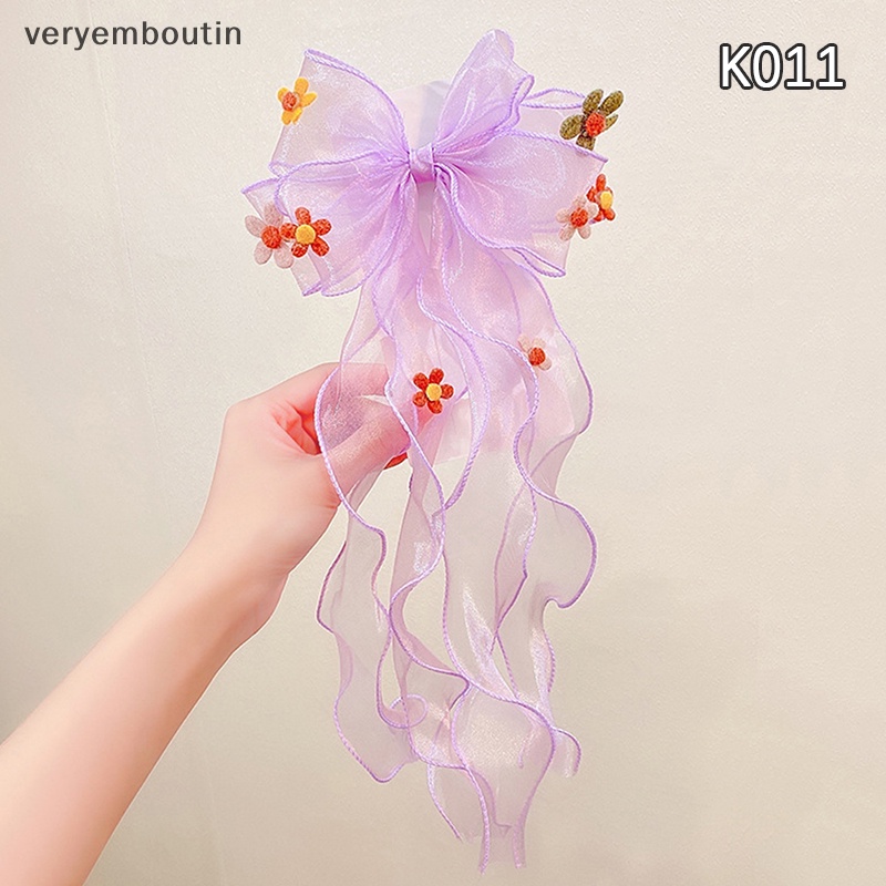 Kẹp Tóc Ruy Băng Dài Hình Bông Hoa Màu Sắc Xuân Hè Dễ Thương Cho Bé Gái