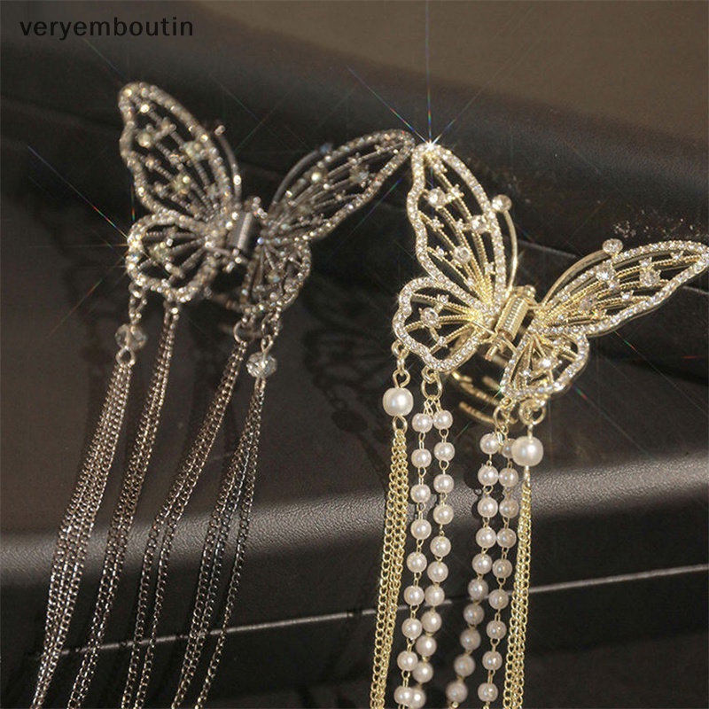 Kẹp Tóc Tua Rua Hình Bướm / Cá Mập Đính Ngọc Trai Phong Cách Hàn Quốc Cho Nữ