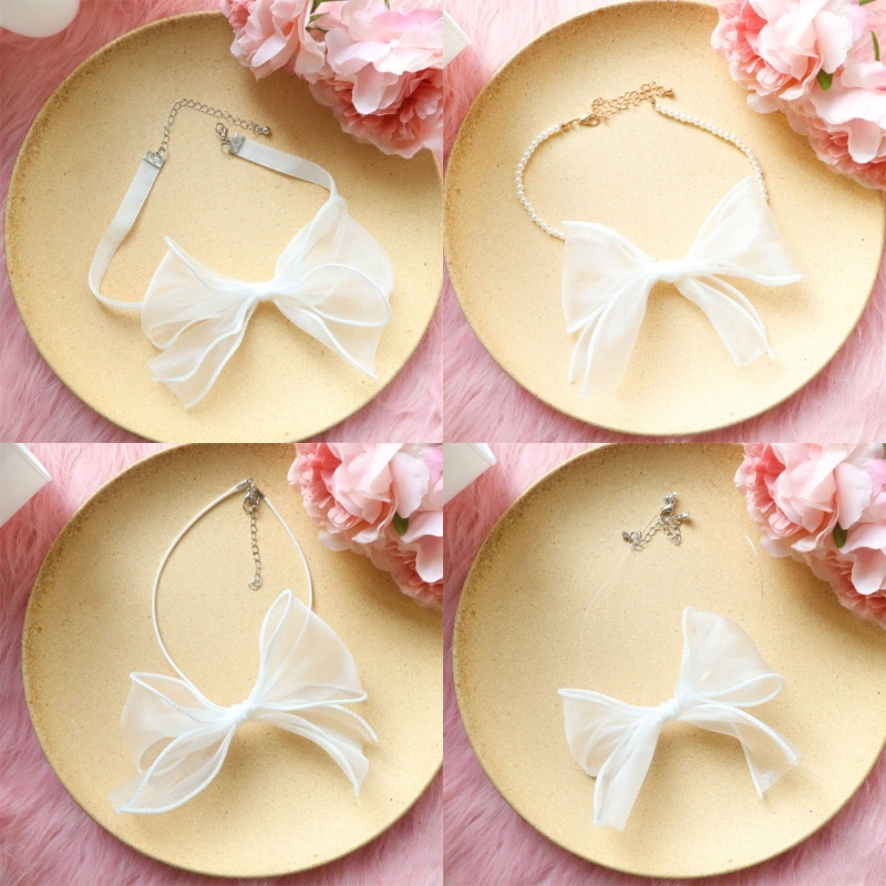Vòng Cổ Choker Đính Nơ Ruy Băng Trắng Ngọt Ngào