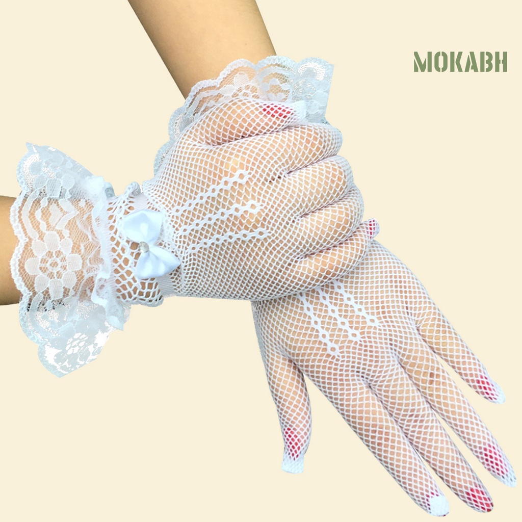 1 Đôi Găng Tay Ren Đính Nơ Co Giãn Tốt Thanh Lịch Dành Cho Cô Dâu