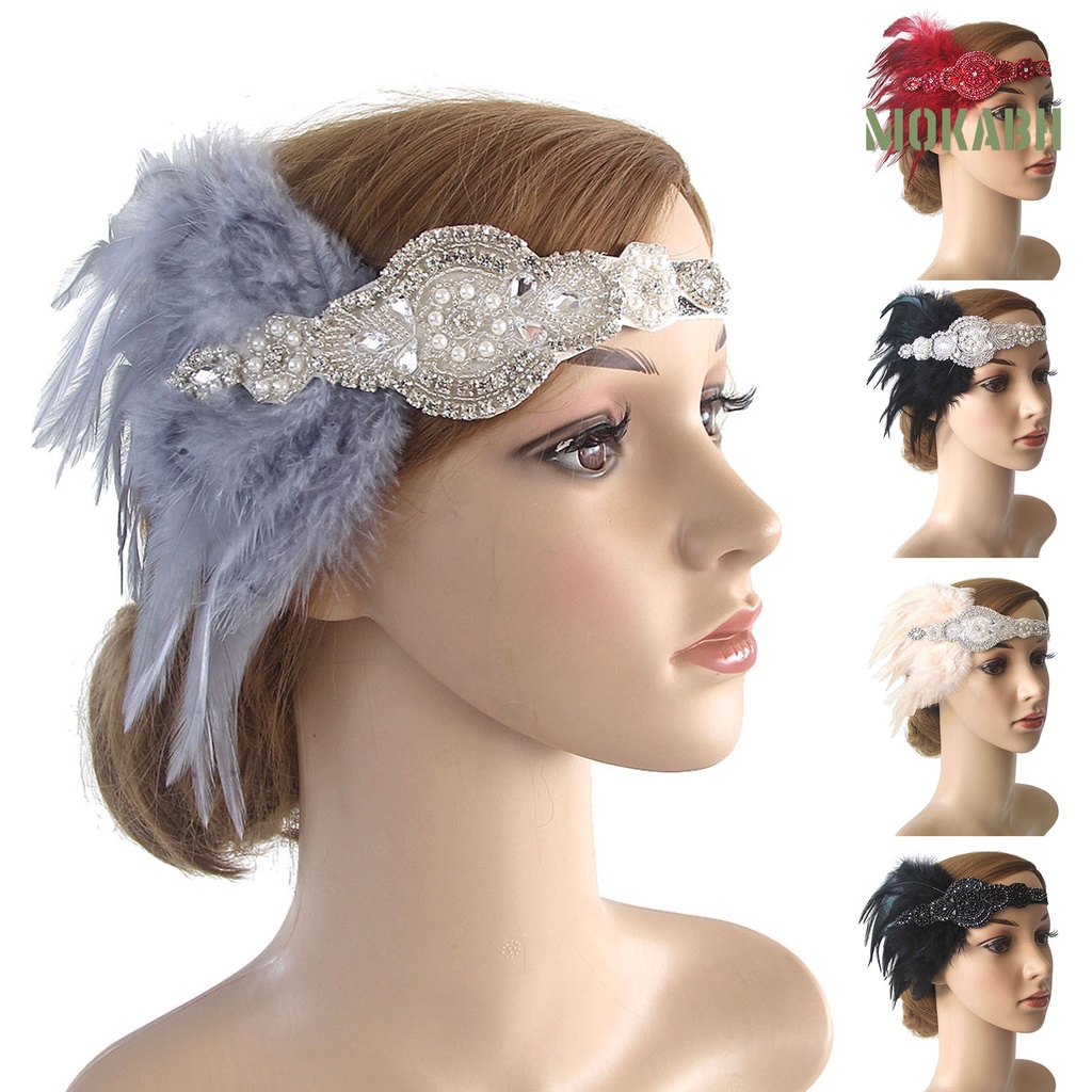 [Mokabh] Cài Tóc Đính Ngọc Trai Giả Phối Lông Vũ Tua Rua Phong Cách Vintage Cho Cô Dâu