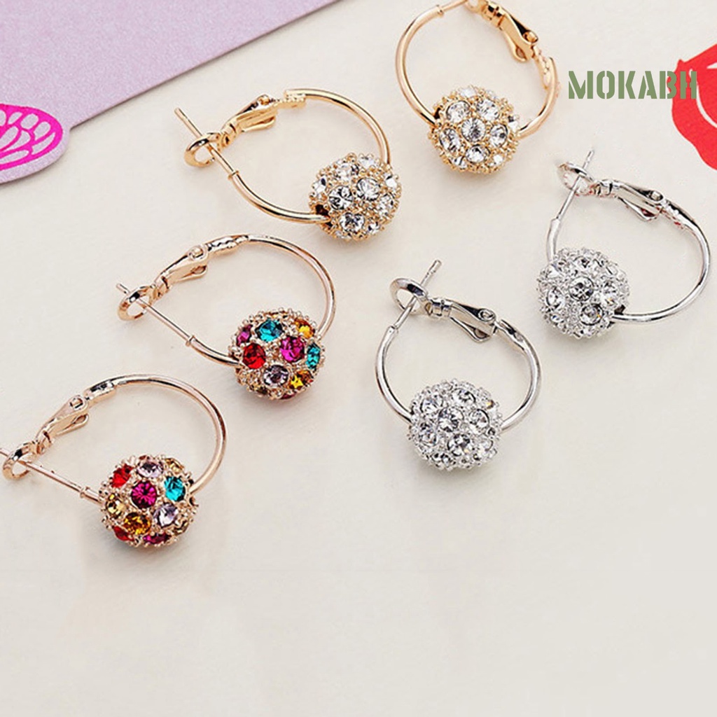 1 Đôi Bông Tai Tròn Đính Đá Nhiều Màu Lấp Lánh