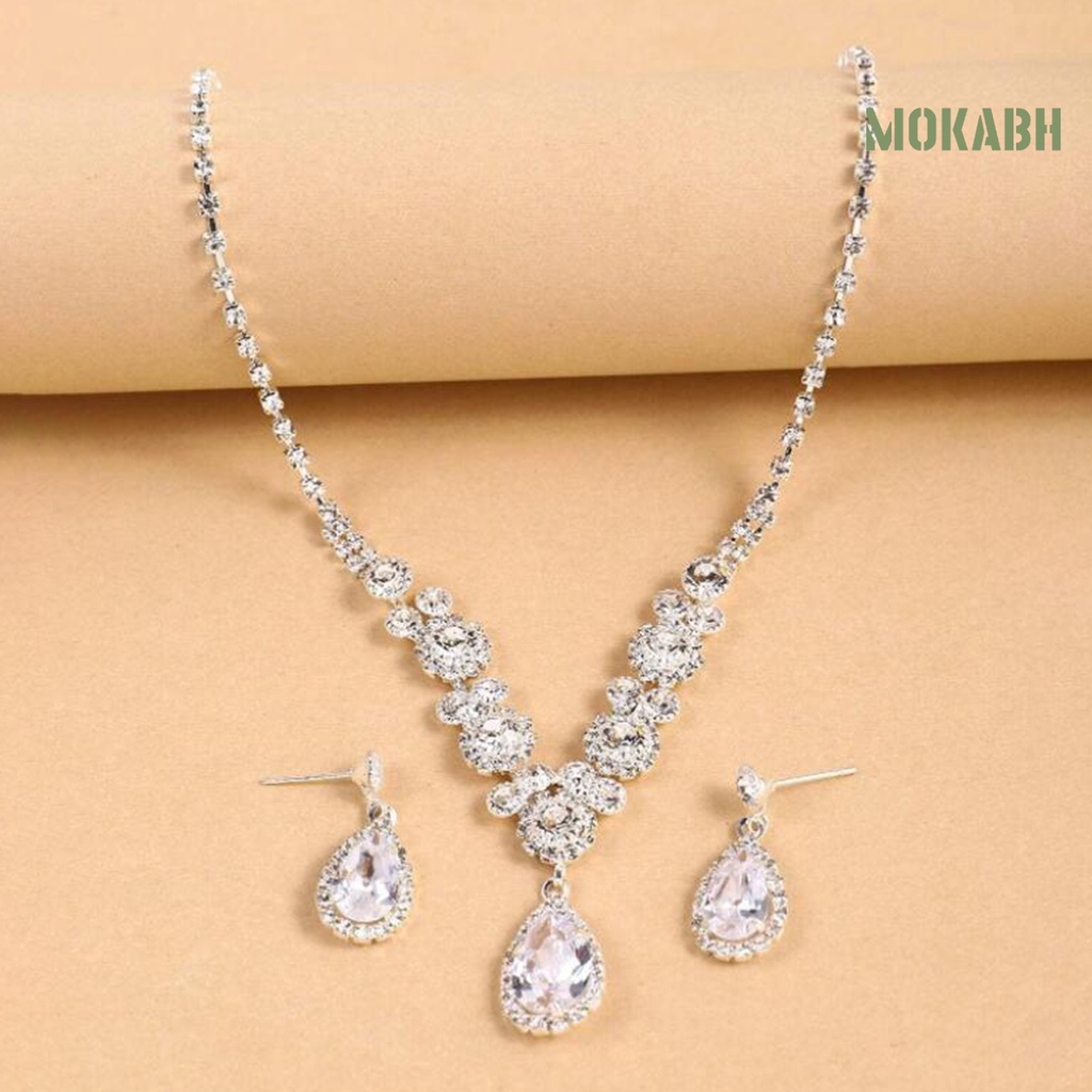 1 Bộ Vòng cổ + Bông Tai Bằng Hợp Kim Hình Giọt Nước Lấp Lánh