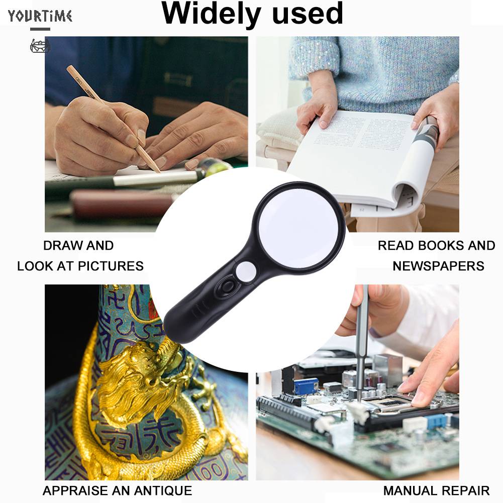 Kính Lúp Cầm Tay 3X 45X Có Đèn Dùng Đọc Sách Tiện Dụng