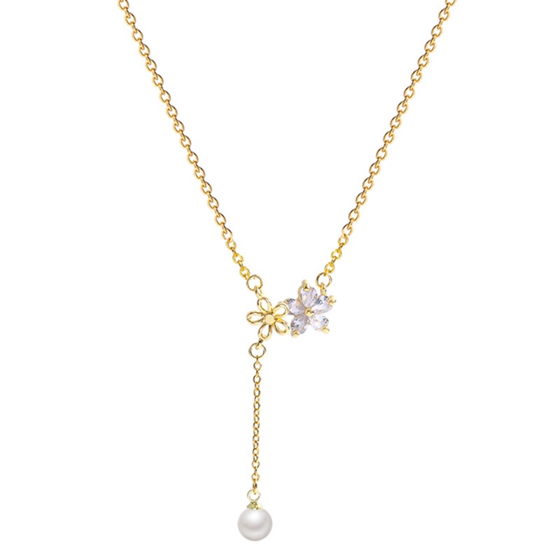 Ygt Vòng cổ Bằng Thép Titan Đính Ngọc Trai Và Đá Zircon Hình Hoa Tua Rua Đơn Giản Ngọt Ngào Thời Trang Cho Nữ