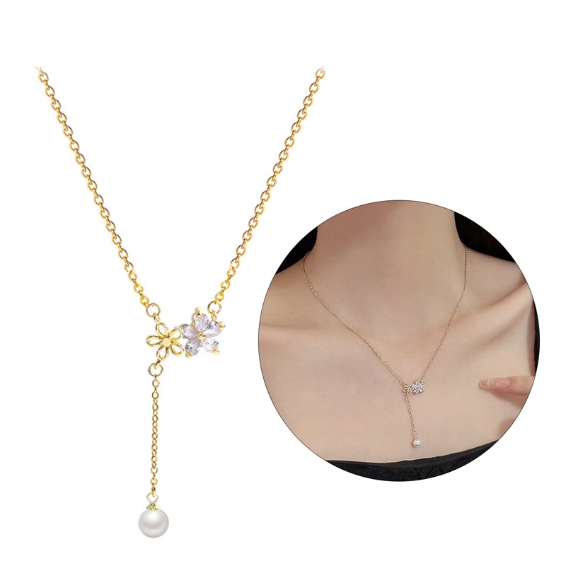 Ygt Vòng cổ Bằng Thép Titan Đính Ngọc Trai Và Đá Zircon Hình Hoa Tua Rua Đơn Giản Ngọt Ngào Thời Trang Cho Nữ