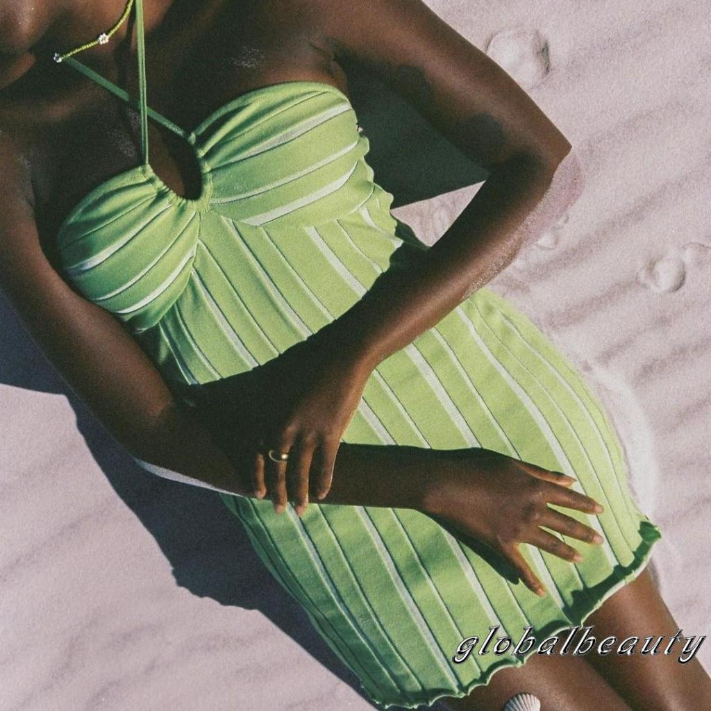 Đầm Ngắn Không Tay Hở Lưng Mini Ôm Dáng Màu Trơn Có Gân Gợi Cảm Cho Nữ