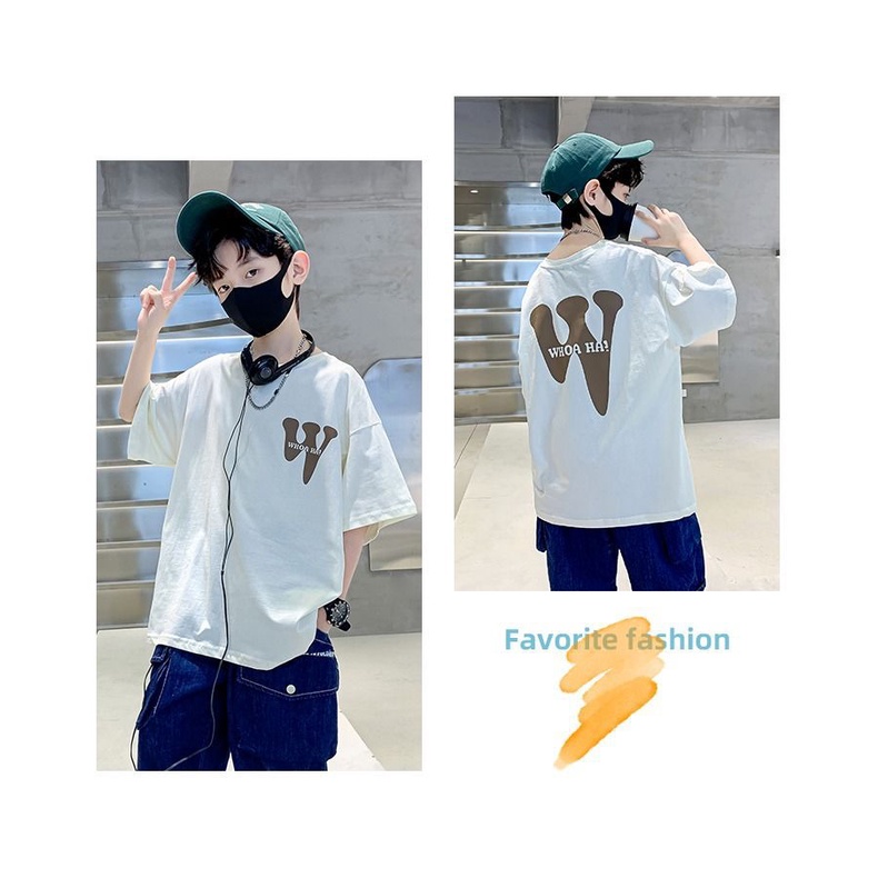 Áo Thun cotton Tay Ngắn In Chữ Thời Trang Hàn Quốc Mới Cho Bé Trai