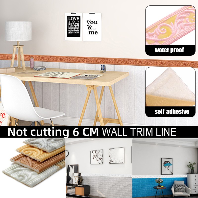 Miếng Dán Viền Tường Tự Dính Họa Tiết 3D Chống Thấm Nước Trang Trí Nhà Cửa