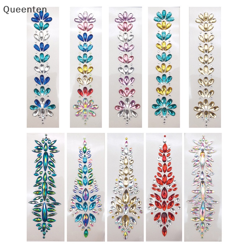 Miếng Dán Hình Xăm 3D Pha Lê Queenten Hoorhoofd Hoofddeksel Lấp Lánh