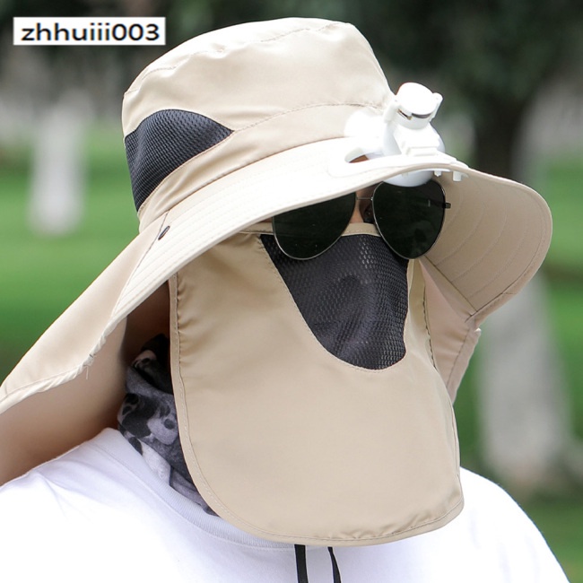 Mũ Chống Nắng Mùa Hè Có Quạt Lưới Thoáng Khí Bảo Vệ Mặt Cổ Cho Nam Khi Câu Cá / Leo Núi
