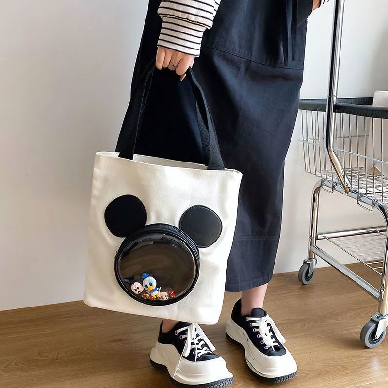 Túi Tote Đeo Vai Vải Canvas Sức Chứa Lớn In Hình Chuột Mickey Hoạt Hình Disney Cho Nữ Sinh