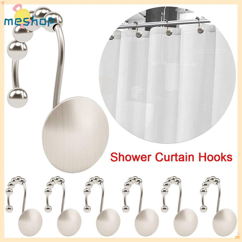 Set 12 Móc Treo Rèm Cửa Nhà Tắm Bằng Kim Loại Chống Rỉ Sét