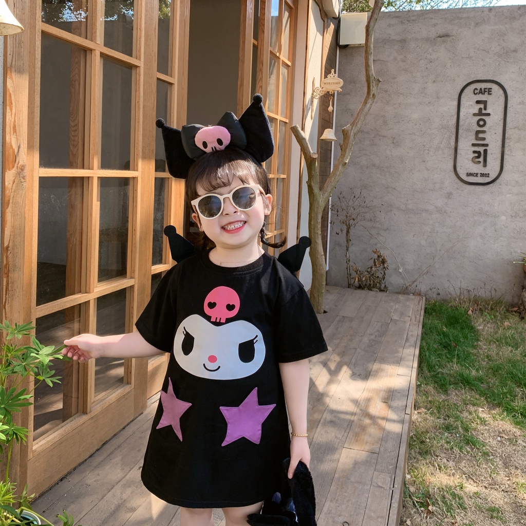 SANRIO Đầm Phối Túi In Hoạt Hình Kuromi Dễ Thương Thời Trang Mùa Hè Cho Bé Gái