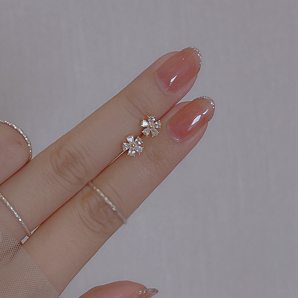 One Cặp Bông Tai Hình Hoa Tuyết Đính Đá Lấp Lánh Sang Trọng Cho Nữ