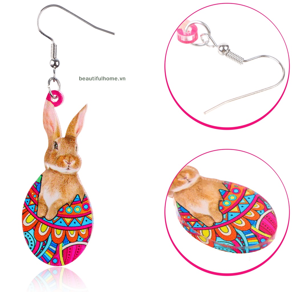 Set 6 Đôi Bông Tai Acrylic Hình Thỏ Phục Sinh Dễ Thương Cho Nữ