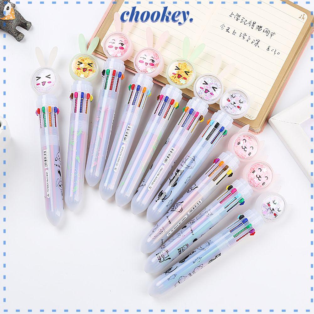 CHOOKEY Bút Bi Hình Mèo / Thỏ Hoạt Hình Đính Kim Sa Lấp Lánh 10 Màu Lựa Chọn