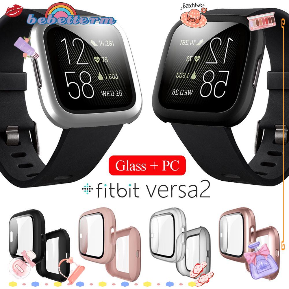 Ốp Bảo Vệ Mặt Đồng Hồ Thông Minh Bằng PC Cứng Nhám Siêu Mỏng Mạ 9H Kèm Kính Cường Lực Cho Fitbit Versa 2