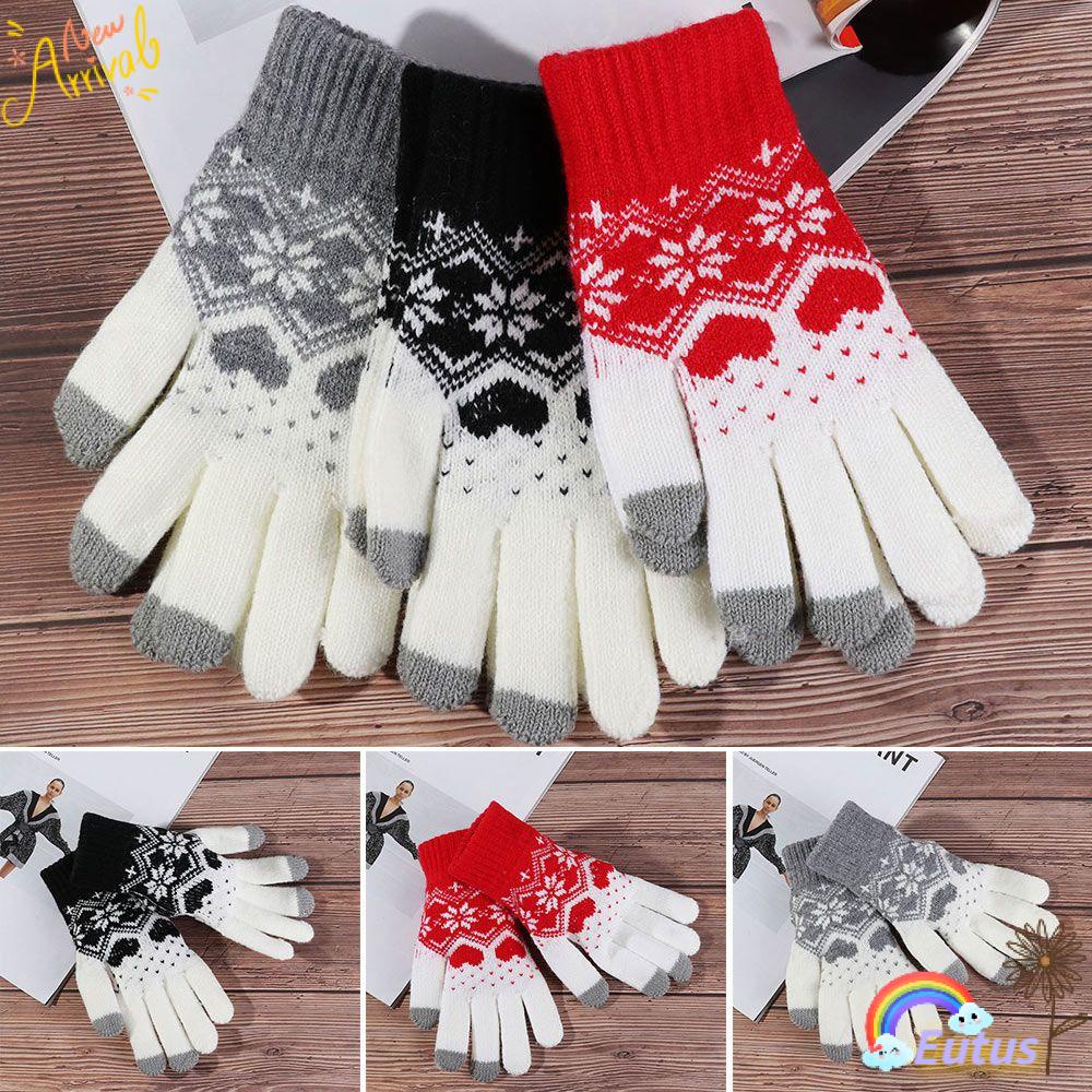 Găng Tay Dệt Kim Dày Dặn Thoải Mái Có Thể Dùng Màn Hình Cảm Ứ