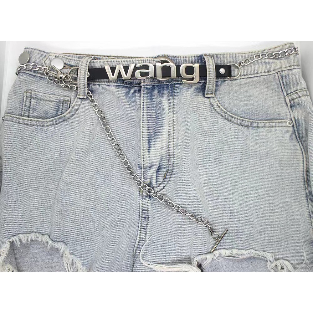 Thắt Lưng Dây Xích Kim Loại Mỏng In Chữ Màu Tối Thời Trang Cho Nữ