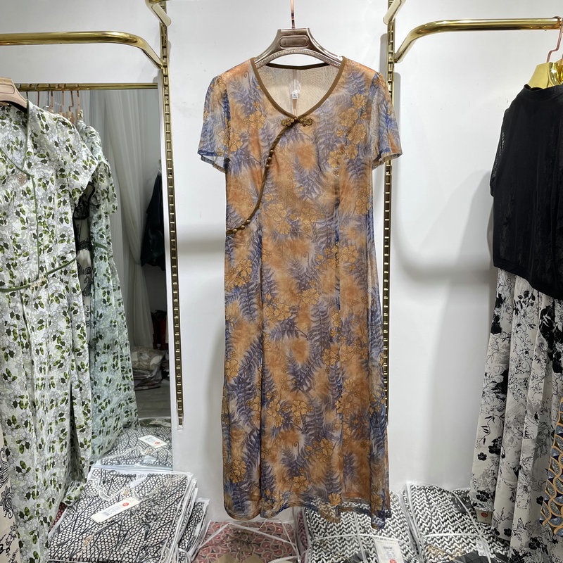 Đầm Hoa Cổ Tròn Dáng Ôm Thời Trang Mùa Hè Mới 2023 Cho Phụ Nữ Trung Niên